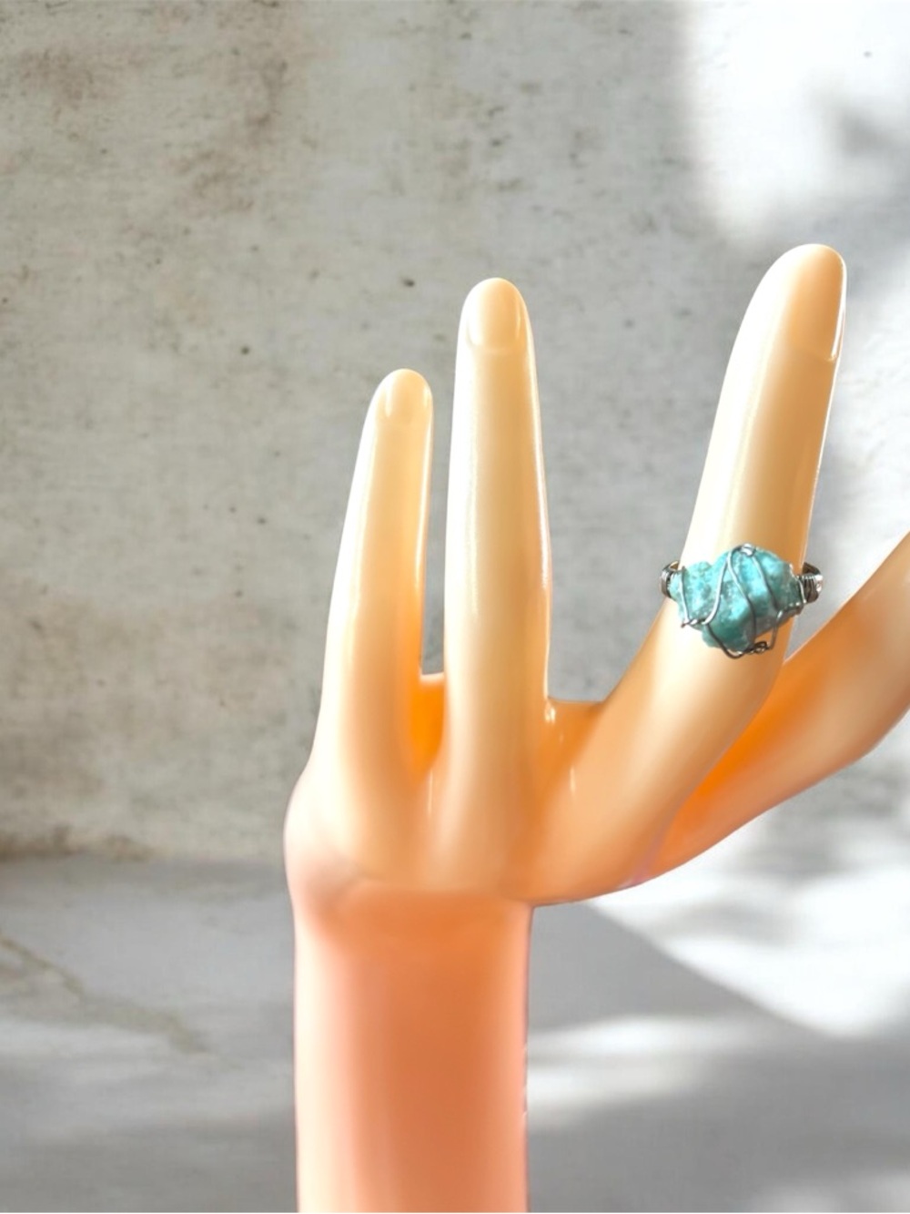 Raw Aquamarine Stone Ring in Silver-Tone Setting - Blue Accent